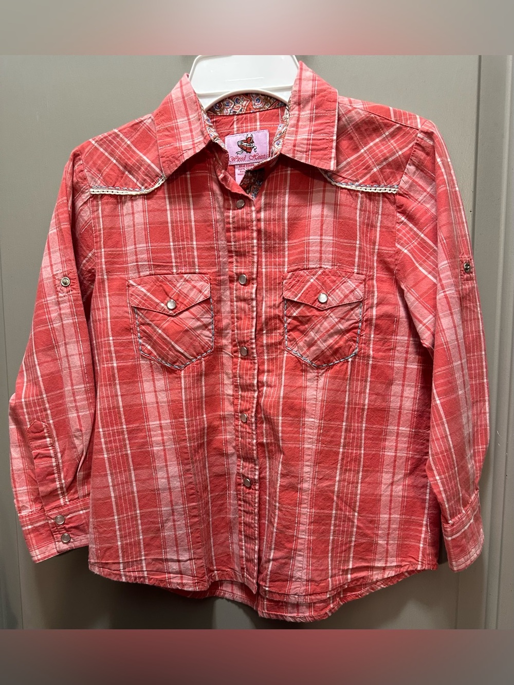 Wired Heart Girls’ Size L Cotton Plaid Western Shirt EUC